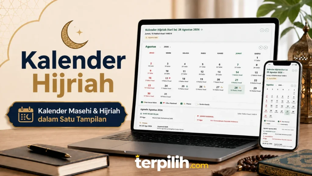 Kalender Hijriah dan Masehi online dalam satu tampilan di laptop dan smartphone